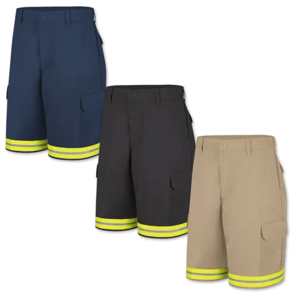 Hi Vis Cargo Shorts Collection with Green Reflective Tape - Multiple Color Options for Enhanced Visibility