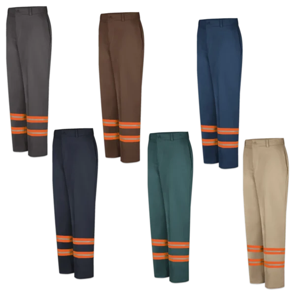 Hi Vis Cotton Work Pants Collection with Orange Reflective Tape for Outdoor Professionals