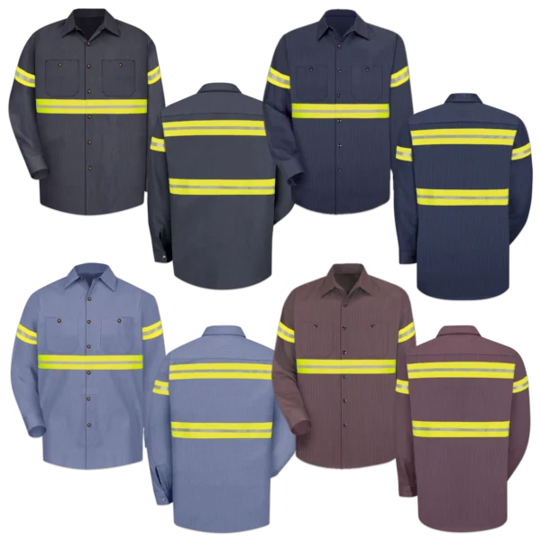 Hi Vis Long Sleeve Shirts Collection with Green Reflective Tape - Enhanced Visibility Workwear Options