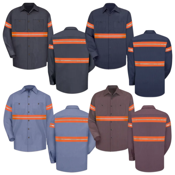 Hi Vis Long Sleeve Shirts Collection with Orange Reflective Tape - Enhanced Visibility Workwear Options