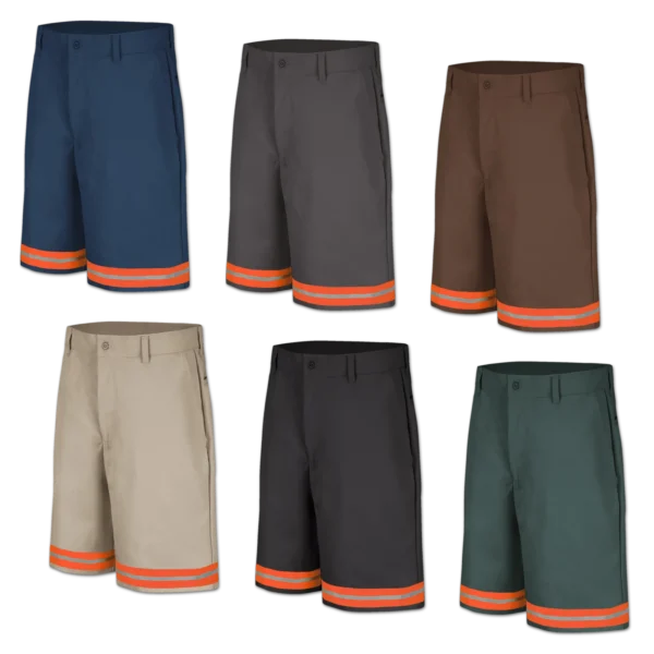 Hi Vis Plain Front Shorts Collection with Orange Reflective Tape - Multiple Colors for Enhanced Visibility