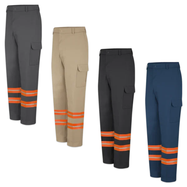 Hi Vis Cargo Pants Collection with Orange Reflective Tape for Tow Truck Drivers and Outdoor Workers