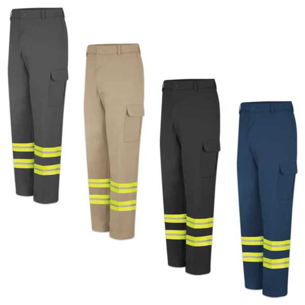 Hi Vis Cargo Pants Collection with Green Reflective Tape for Tow Truck Drivers and Outdoor Workers