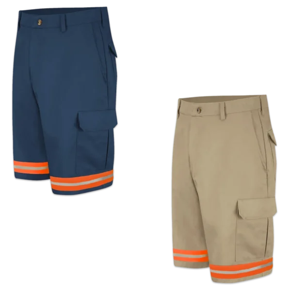 Hi Vis Cotton Cargo Shorts Collection with Orange Reflective Tape - Khaki and Navy Color Options